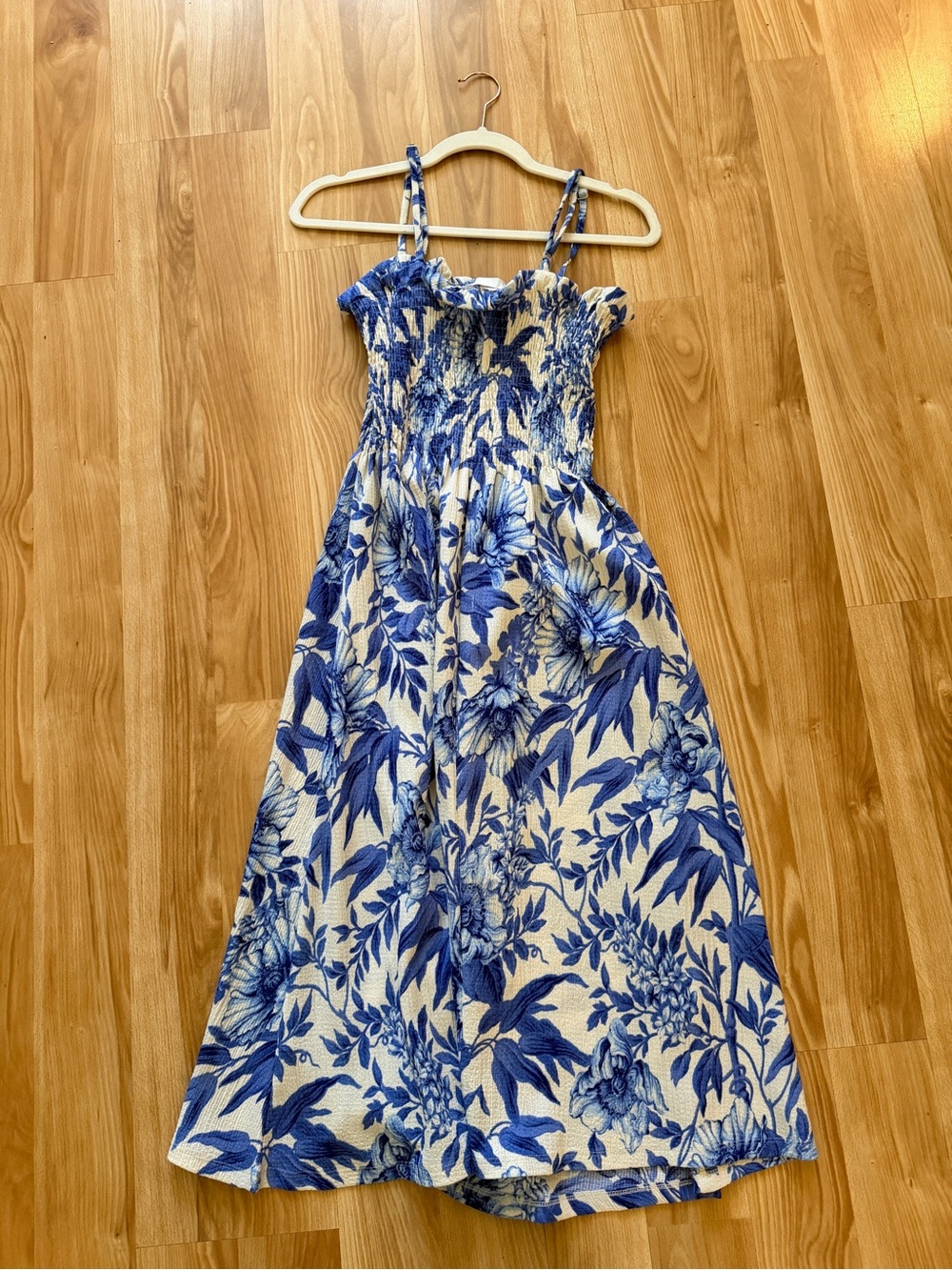 Blue Floral Smocked Sundress - Women